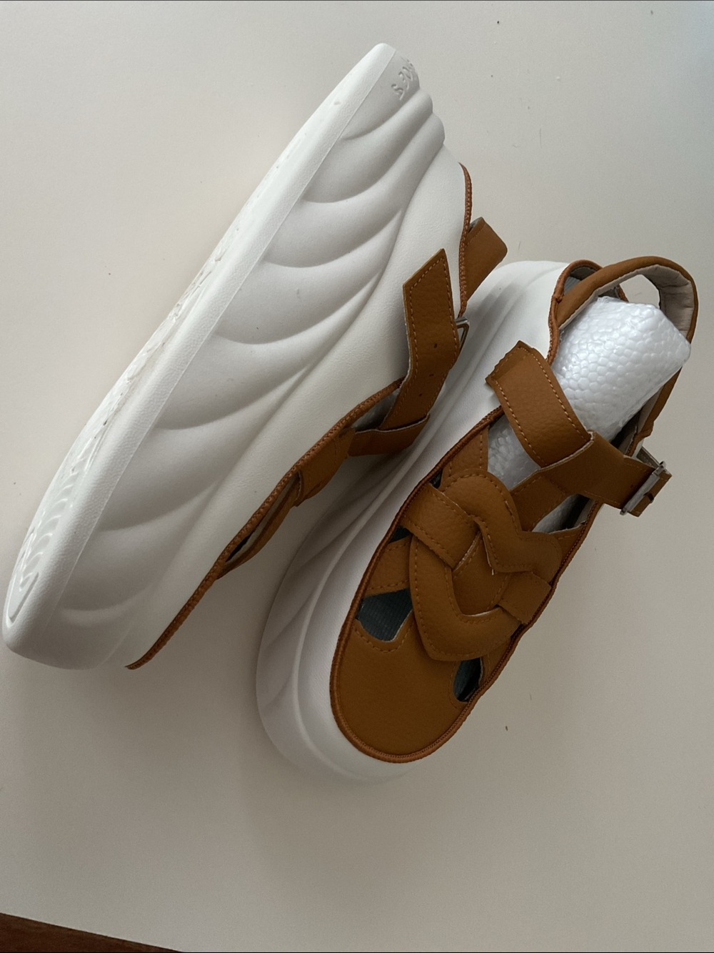 S.L. Fashions Tan women platforms Sandals with White Sole - Picture 2 of 3